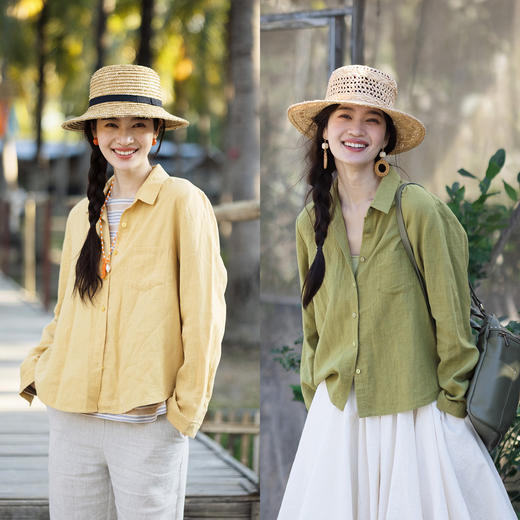 特绽放271朵/入蓝系列·纯苎麻显瘦正肩长袖衬衫克莱因蓝防晒上衣 商品图1