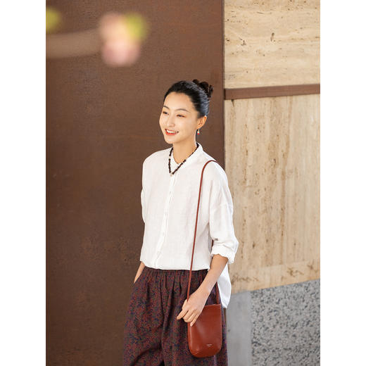 牧衣游原创 手工抽皱汉麻衬衫舒适透气轻薄简约百搭白色衬衣 德馨 商品图2