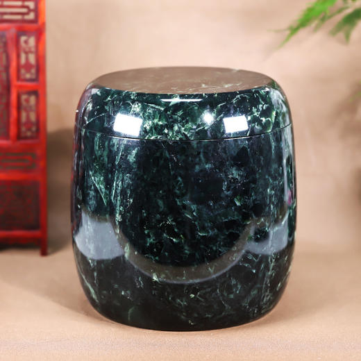 天然玉石骨灰坛绿色净面骨灰桶骨灰盅20*20cm 商品图0