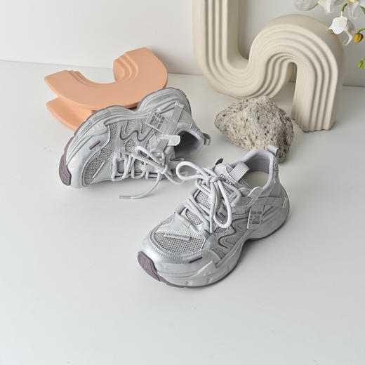 经典鲨2026年夏季专柜新品牛皮革薄款网面透气休闲老爹鞋女KW160-629121 商品图3