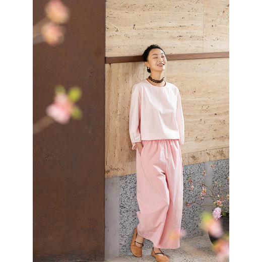 牧衣游原创 净色纯棉休闲长裤新款宽松百搭舒适松紧腰裤子 春意蓝 商品图1