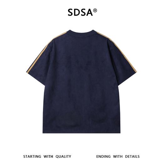 SDSA男装2026新款高贵轻奢复古植绒撞色织带设计圆领短袖T恤百搭 商品图4
