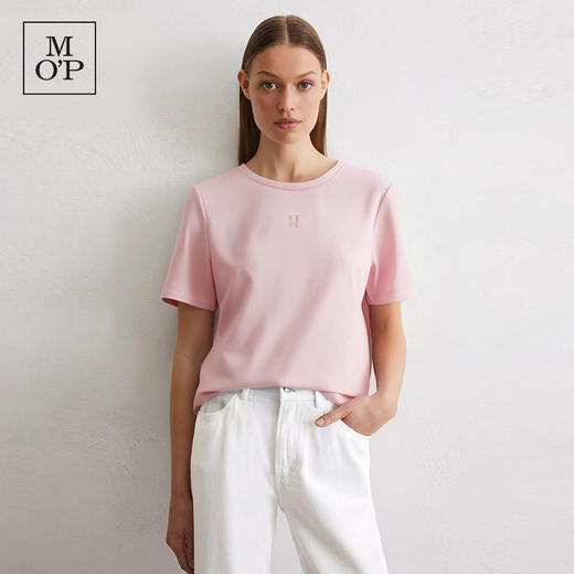 【男女同款】MOP25夏季新款基本纯色精纺纯棉短款logo刺绣短袖T恤 商品图0