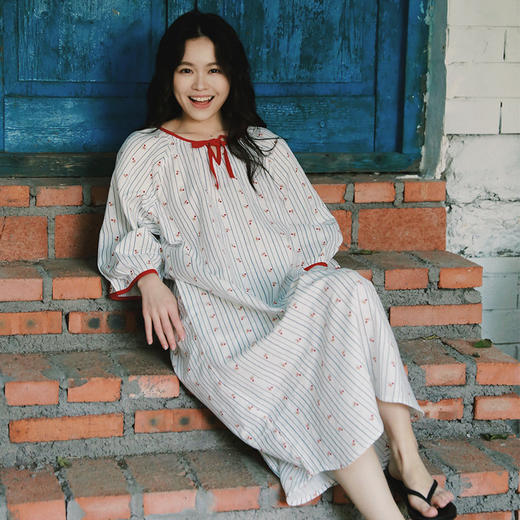 全棉双层纱~法式复古小樱桃纯棉睡裙/长袖套装春夏季女士睡衣女可外穿大码全棉家居服月子服 商品图2