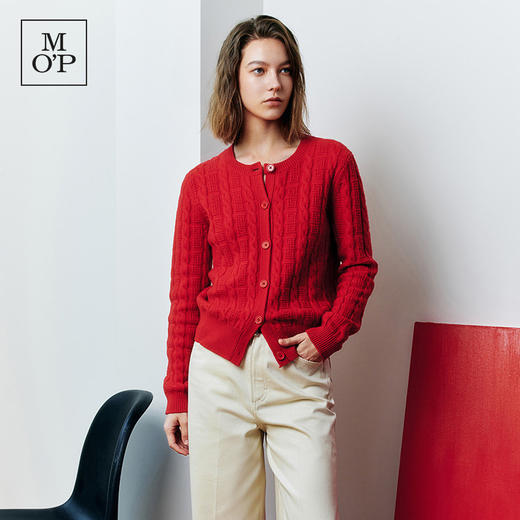 Marc O'Polo/MOP新年系列25春秋季新款绵羊毛圆领绞花针织开衫女 商品图3
