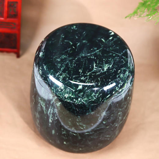 天然玉石骨灰坛绿色净面骨灰桶骨灰盅22.5*23cm 商品图0