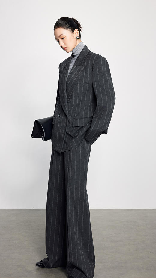 法小曼*子珍条纹气质西装套装高级显瘦休闲风宽松灰色西服 商品图4