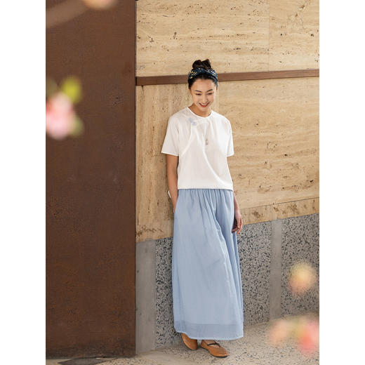 牧衣游原创 100支纯棉半身裙新款宽松百搭轻薄松紧腰A字半裙 冬白 商品图2