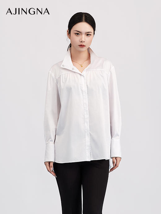 【商场同款】阿菁娜春季新款刺绣立领衬衫精致修饰颈线显修长A31C109021 商品图3