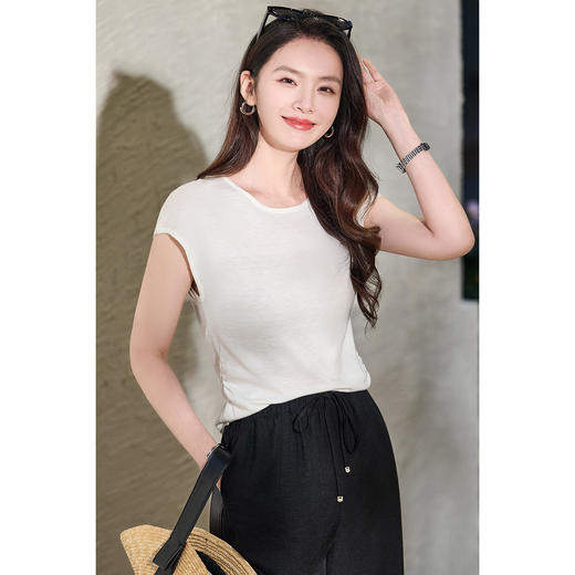 舒适天丝桑蚕丝针织衫 米思阳2026春夏新款休闲感T恤上衣女2110 商品图2