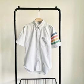 F0316119夏季牛津纺面料手臂四道杠撞色短袖衬衫上衣
