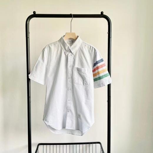 F0316119夏季牛津纺面料手臂四道杠撞色短袖衬衫上衣 商品图0