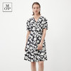 Marc O'Polo/MOP夏季新款好看黑白自然植物印花收腰短袖连衣裙女 商品缩略图0