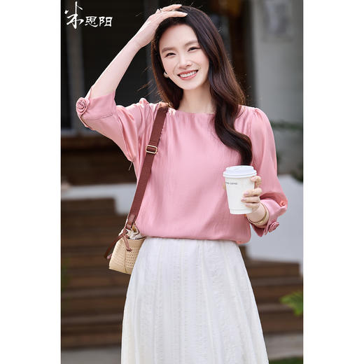 米思阳2026春新款气质优雅高级感天丝衬衫薄款亲肤舒适纯色上衣1015 商品图0