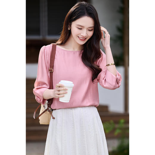 米思阳2026春新款气质优雅高级感天丝衬衫薄款亲肤舒适纯色上衣1015 商品图1