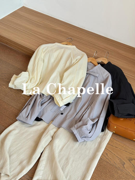 专柜实拍【减龄又文艺】拉夏贝尔/La Chapelle亲肤柔软别致领口系带设计排扣百搭通勤感净版长袖衬衫 商品图1