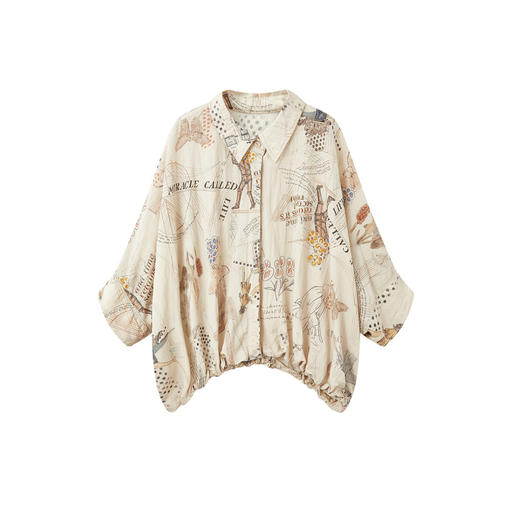 谜底印花衬衣分袖2026夏季新品宽松随性下摆抽绳衬衫女262MC0619 商品图4