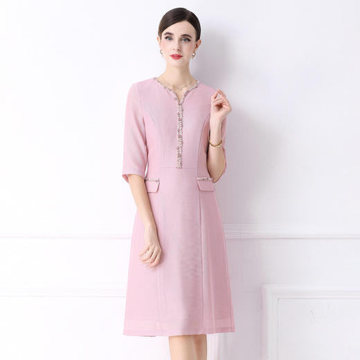 「高货deo」全新升级【铂金会员441/天猫599/差价158】(12742)洛诗琳气质优雅手工钉珠连衣裙2026轻奢小香风显瘦A字裙 商品图3