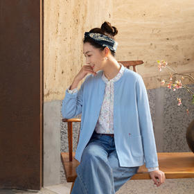 牧衣游原创 针织外套女新款舒适耐穿蓝色休闲简约百搭开衫 清玉