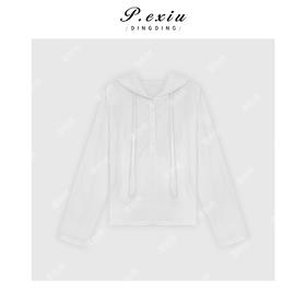 03-3潘依绣丁丁宠粉百搭半排扣褶皱连帽上衣 Q56041