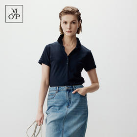 Marc O'Polo/MOP春夏新款好看莱卡纤维翻领修身短袖Polo衫女上衣