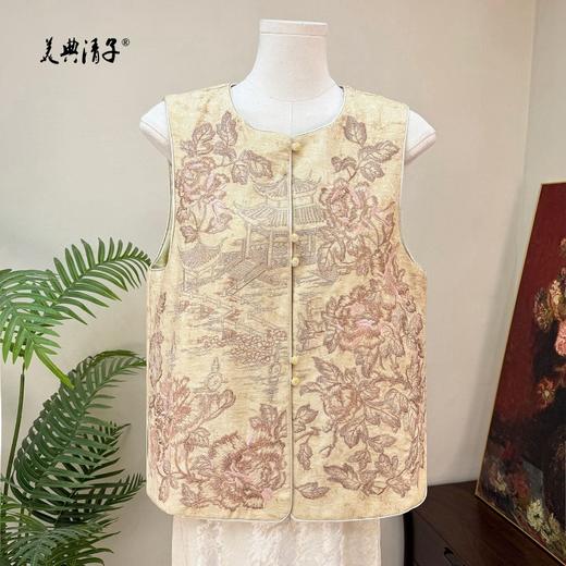新中式重工刺绣圆领单排扣马甲 商品图2