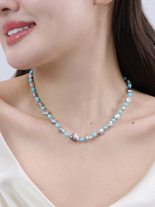 【挚友限定】18k金铂金灰keshi/美松石项链 6-8mm 商品图0