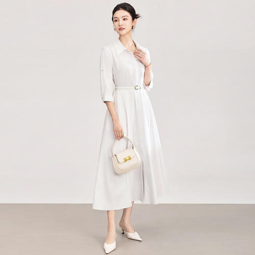 「高货wl」全新升级【铂金会员358/天猫479/差价121】(05644)洛诗琳淡雅气质翻领连衣裙2026春夏通勤天丝棉收腰衬衫裙 商品图2