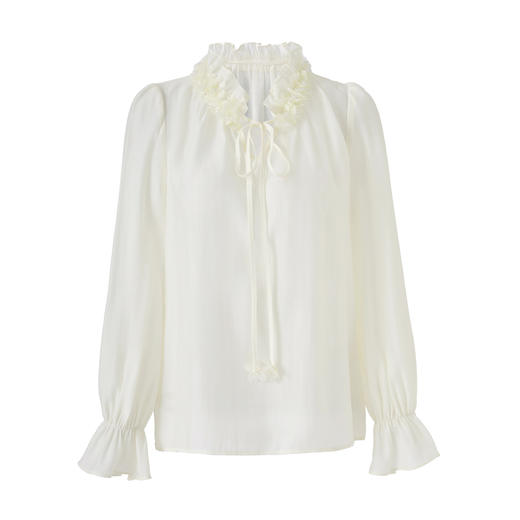 气质细闪天丝钉珠系带花瓣领垂感长袖衬衫WL2602305 商品图4