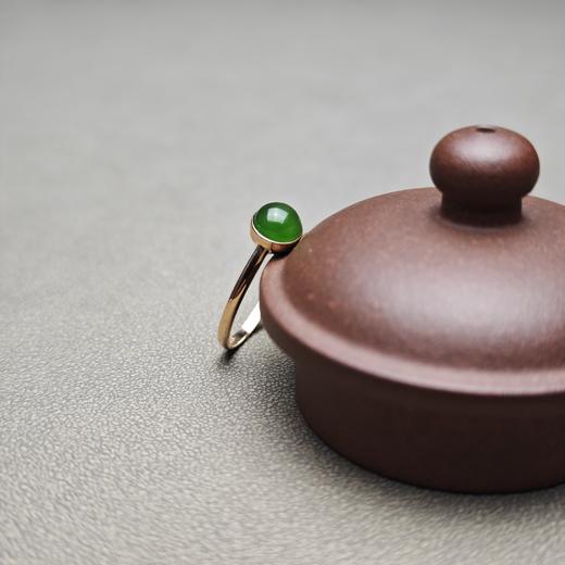 和田玉碧玉冰底菠菜绿阳绿18K金镶嵌精美戒指 312-8 商品图4