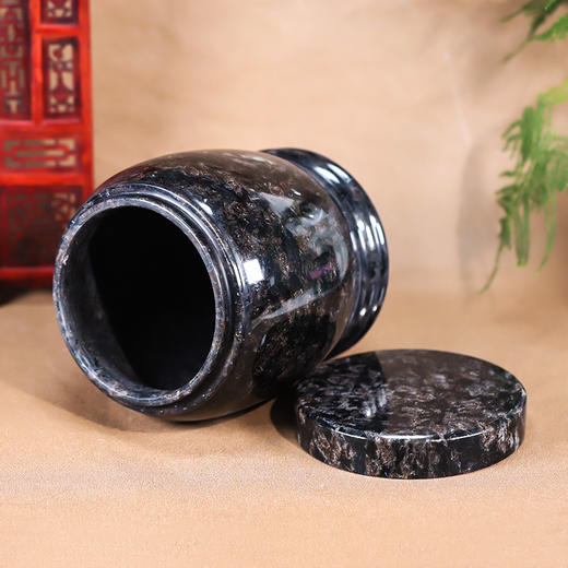 天然玉石骨灰坛黑色净面骨灰桶骨灰坛20*20cm 商品图1