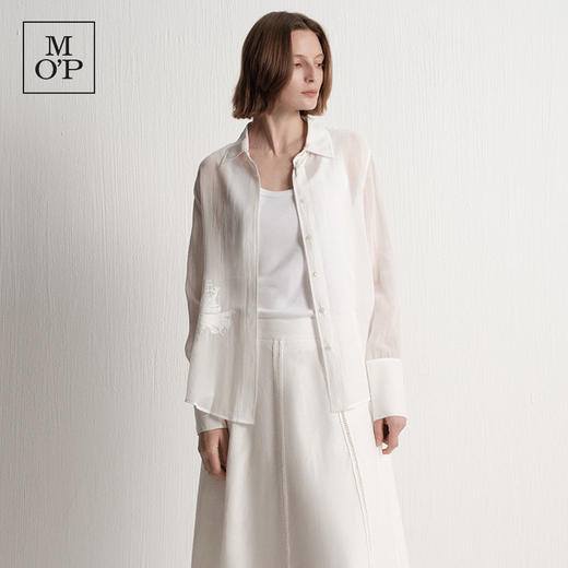 Marc O'Polo/MOP夏季新款好看时尚气质立体绣花白色女士长袖衬衫 商品图1