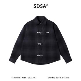 SDSA男装2026新款高贵轻奢格纹飞机扣长袖衬衫潮酷设计高街风上衣