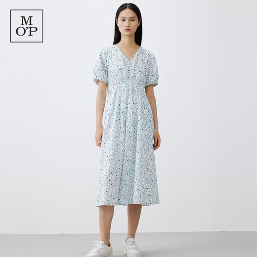 【大乐gogo严选】MOP夏季新款时尚纯棉V领薄荷曼波收腰气质连衣裙 商品图0