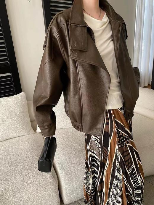 F031692女装欧美立领机车感PU皮长袖立领夹克短外套 商品图5