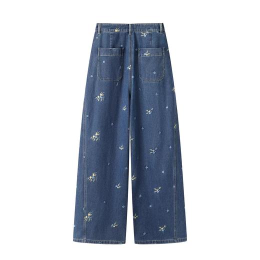 F031690蓝色刺绣碎花水洗牛仔裤子女2026春新款垂感拖地阔腿长裤 商品图1