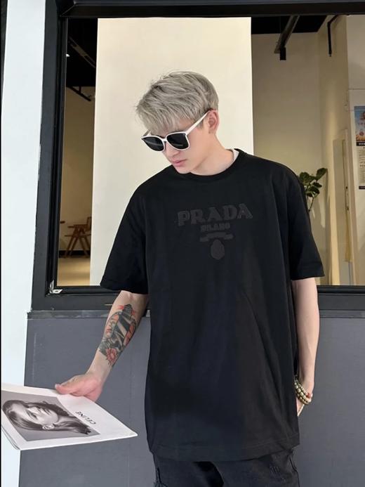 普拉达  25ss毛巾提花logo短袖T恤 黑色 男女同款（DY） 商品图0