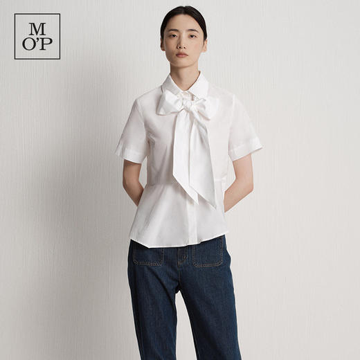 Marc O'Polo/MOP夏季新款好看白色时尚设计裁剪法式女士短袖衬衫 商品图0