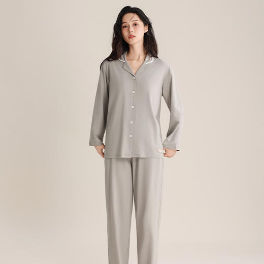 怡吾色情侣款兰精莫棉丝滑透气翻领家居服睡衣套装 商品图4