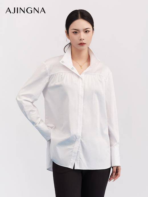 【商场同款】阿菁娜春季新款刺绣立领衬衫精致修饰颈线显修长A31C109021 商品图1