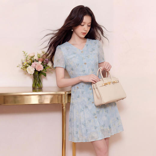 奢姿大码女装2026夏季胖妹妹时尚碎花百褶连衣裙气质减龄清新长裙9962860069 商品图3