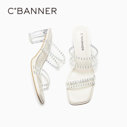 【上新】千百度透明钻石镶边一字拖女2026夏季新款法式粗凉拖鞋A26377887 商品图4