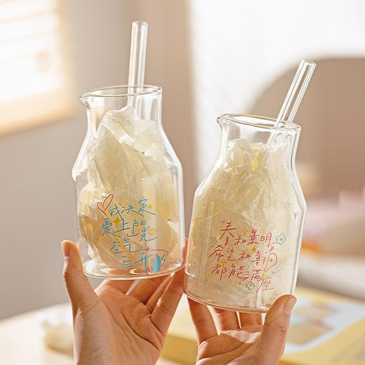 摩登主妇高硼硅玻璃杯ins吸管杯大容量家用喝水杯果汁奶茶杯咖啡杯子 商品图3