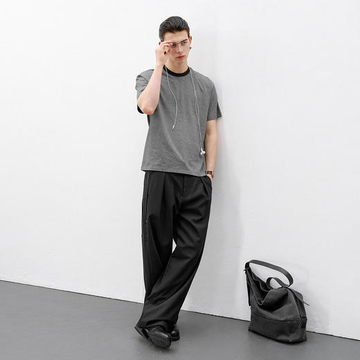 714street复古细条纹短袖上衣2026夏季潮牌宽松撞色圆领情侣T恤男 商品图2