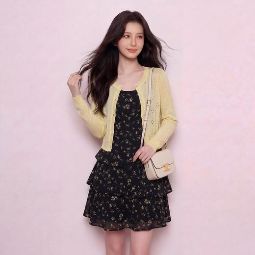 奢姿大码女装2026夏季减龄碎花蛋糕裙两件套胖妹妹镂空时尚套装9962965168AB 商品图1