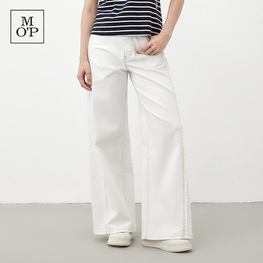 Marc O'Polo/MOP夏季新款气质高级感时尚毛边白色女士阔腿牛仔裤 商品图0