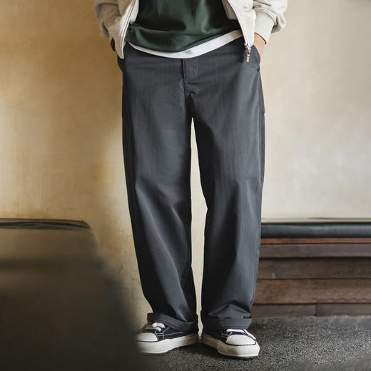 马登工装美式人字纹休闲裤直筒休闲黑色通勤打褶皱A字西裤男款春 商品图0