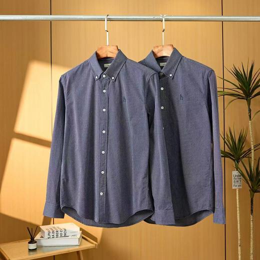 F031695春季新款长袖纯色棉质衬衫男条纹商务休闲衬衣 商品图0