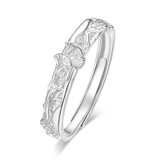 卡蒂罗KADER 杏运情侣对戒 925银幸运精致杏叶清新设计开口杏运一生可调节素圈一对 简约优雅精致高级感恋爱表白 商品图3