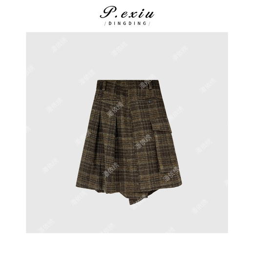 03-3潘依绣丁丁宠粉韩系撞色条纹格子工装半身裙Q2303 商品图1